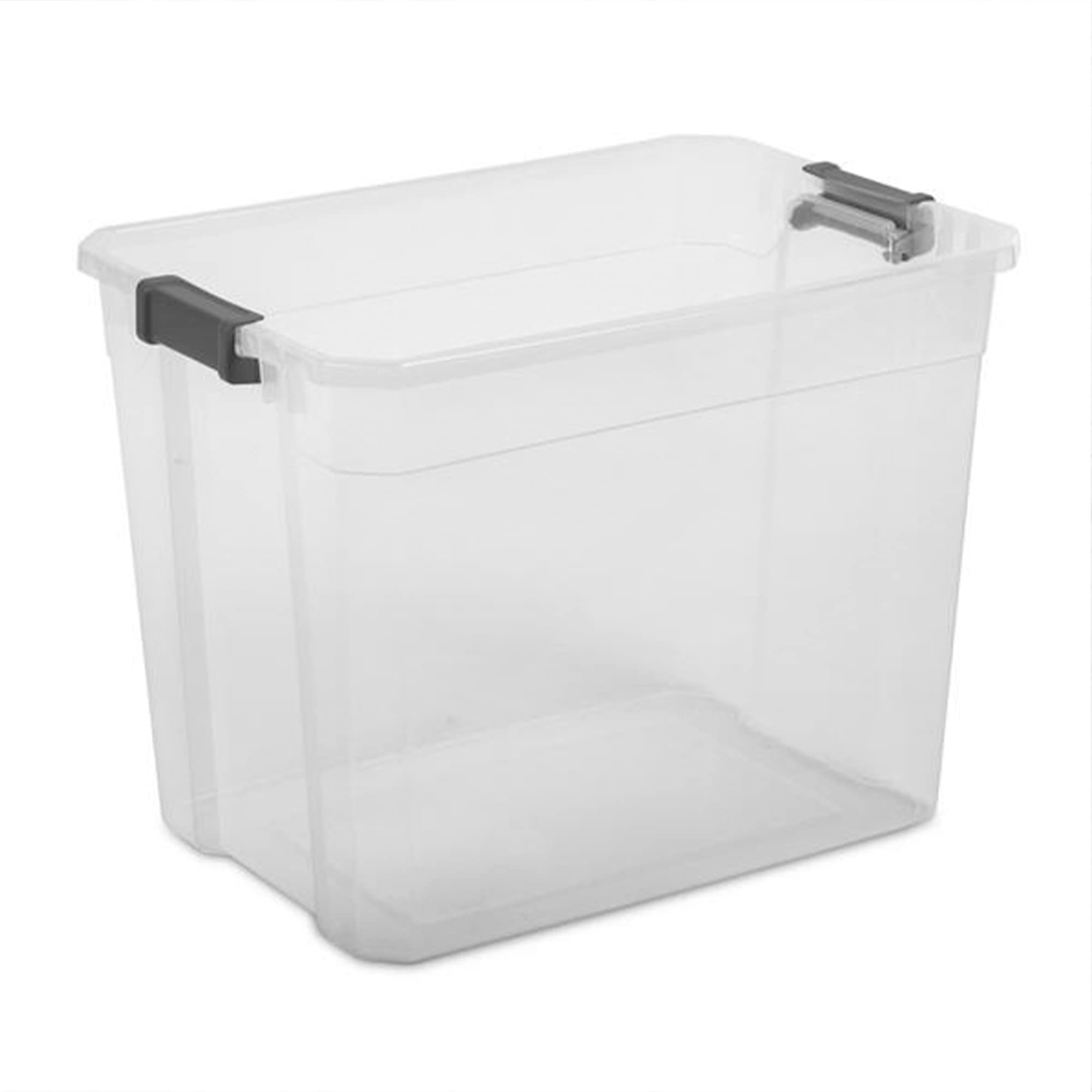 Sterilite 108 Quart Plastic Stacker Box, Lidded Storage Bin Container For Home And Garage Organizing, Shoes, Tools, Clear Base &